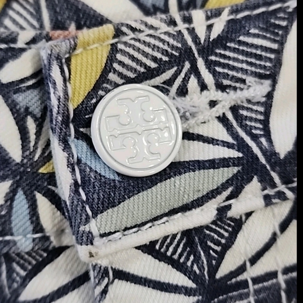 Tory Burch Riviera Blue Geometic Cropped Jeans S25 - Picture 4 of 6